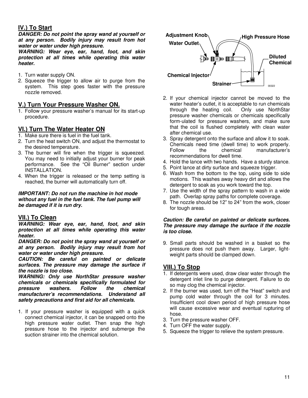 Northern Industrial Tools 157494 IV. To Start, Turn Your Pressure Washer on, VI. Turn The Water Heater on, VII. To Clean 