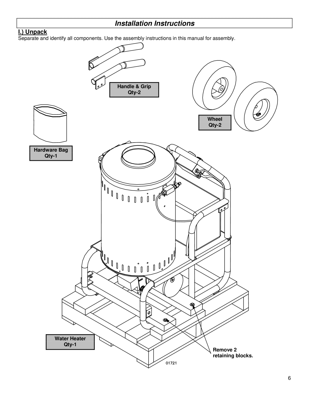 Northern Industrial Tools 157494 specifications Installation Instructions, Unpack 