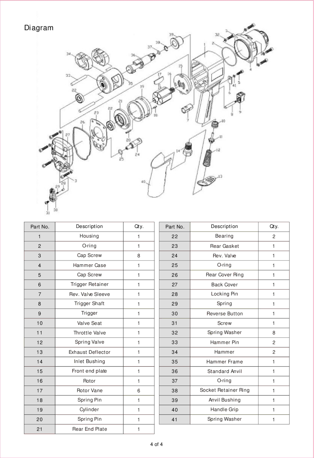 Northern Industrial Tools 1961202 user manual Diagram 