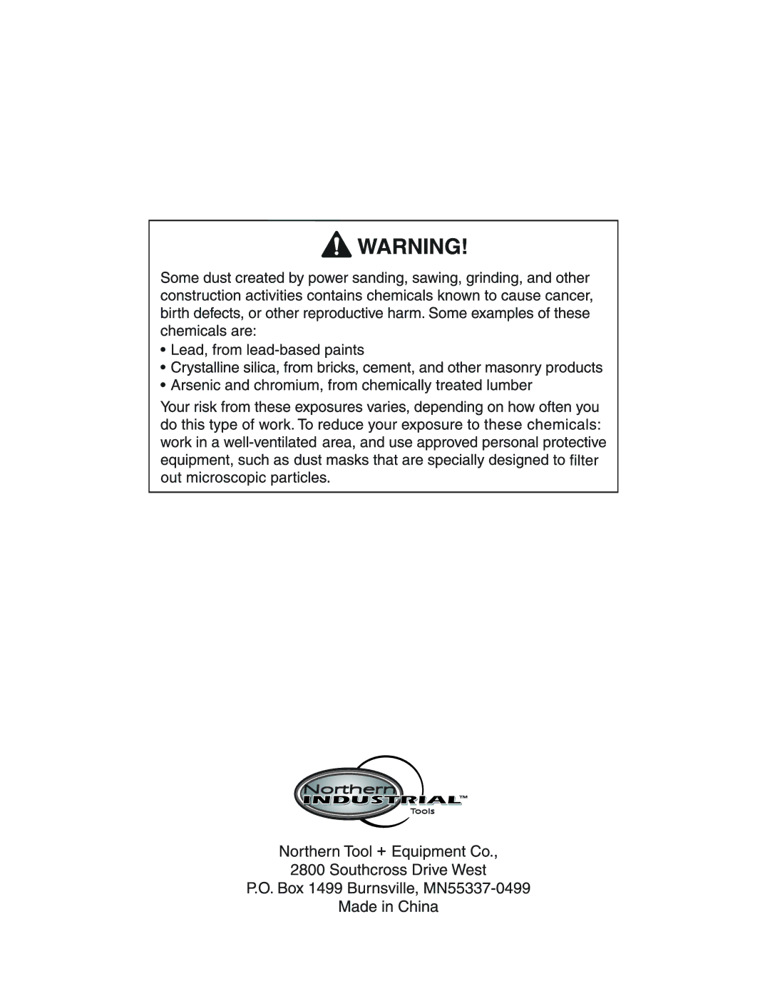 Northern Industrial Tools 2 HP / 4 GALLON AIR COMPRESSOR owner manual 