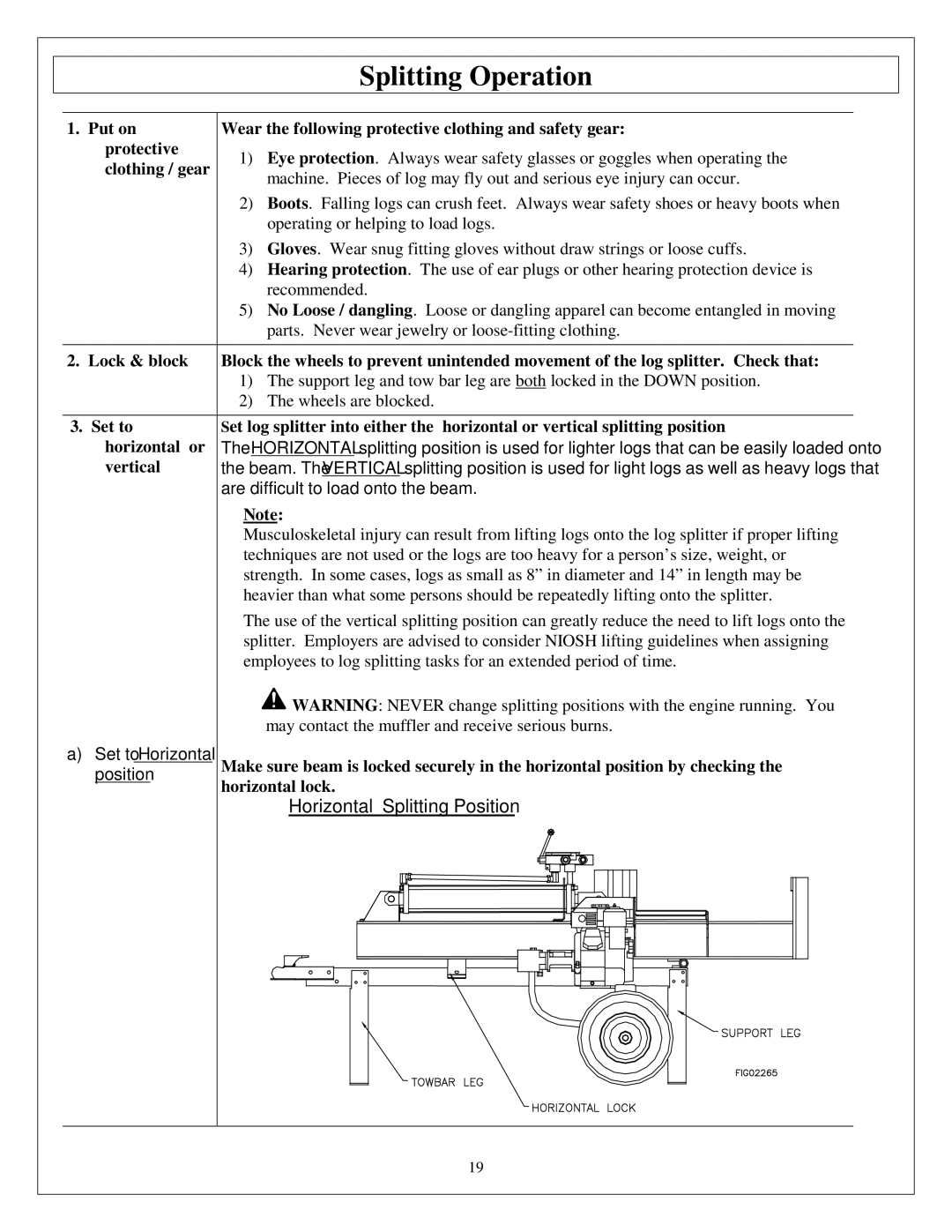 Northern Industrial Tools M1107C owner manual Vertical, Horizontal lock 