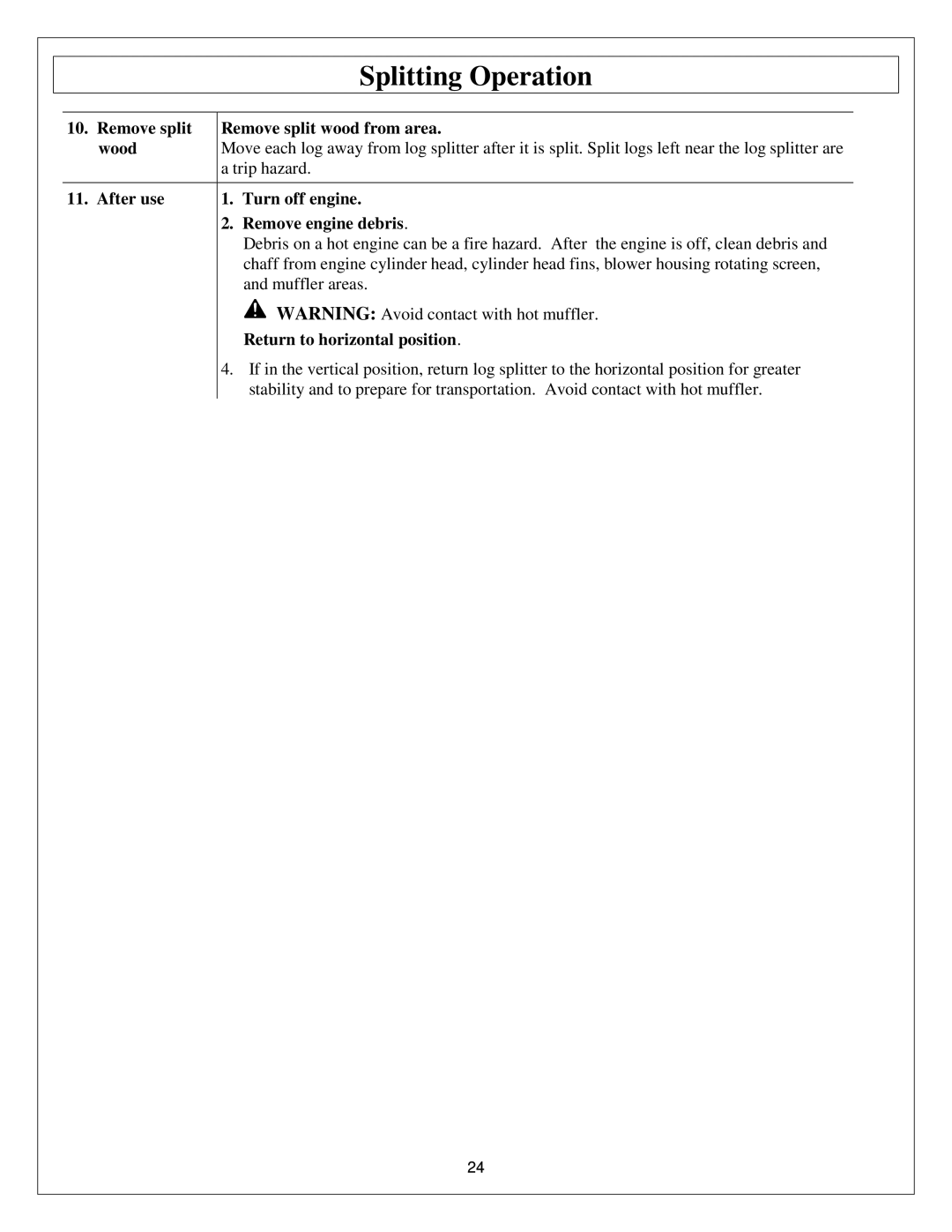 Northern Industrial Tools M1107C owner manual Return to horizontal position 