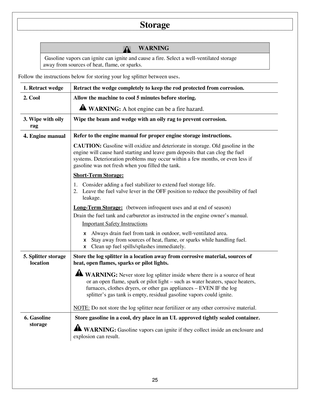 Northern Industrial Tools M1107C owner manual Storage 