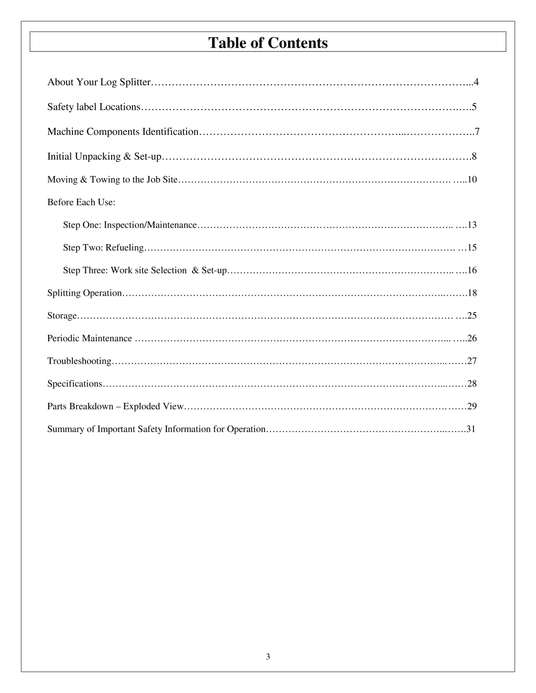 Northern Industrial Tools M1107C owner manual Table of Contents 