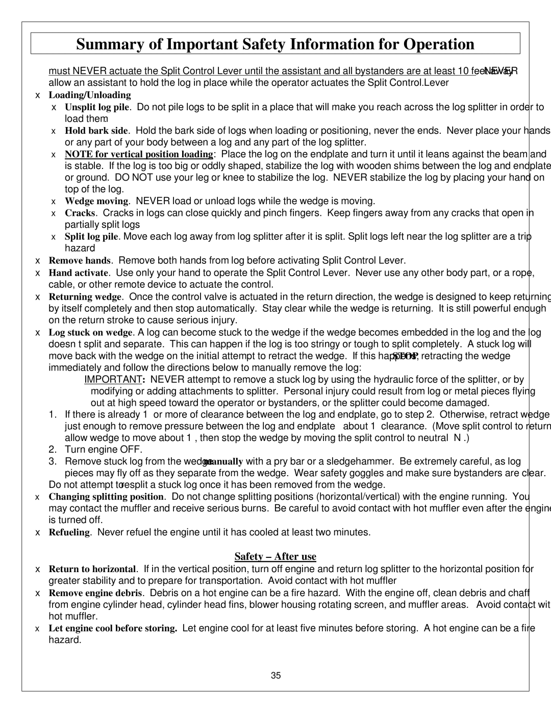 Northern Industrial Tools M1107C owner manual Safety After use,  Loading/Unloading 