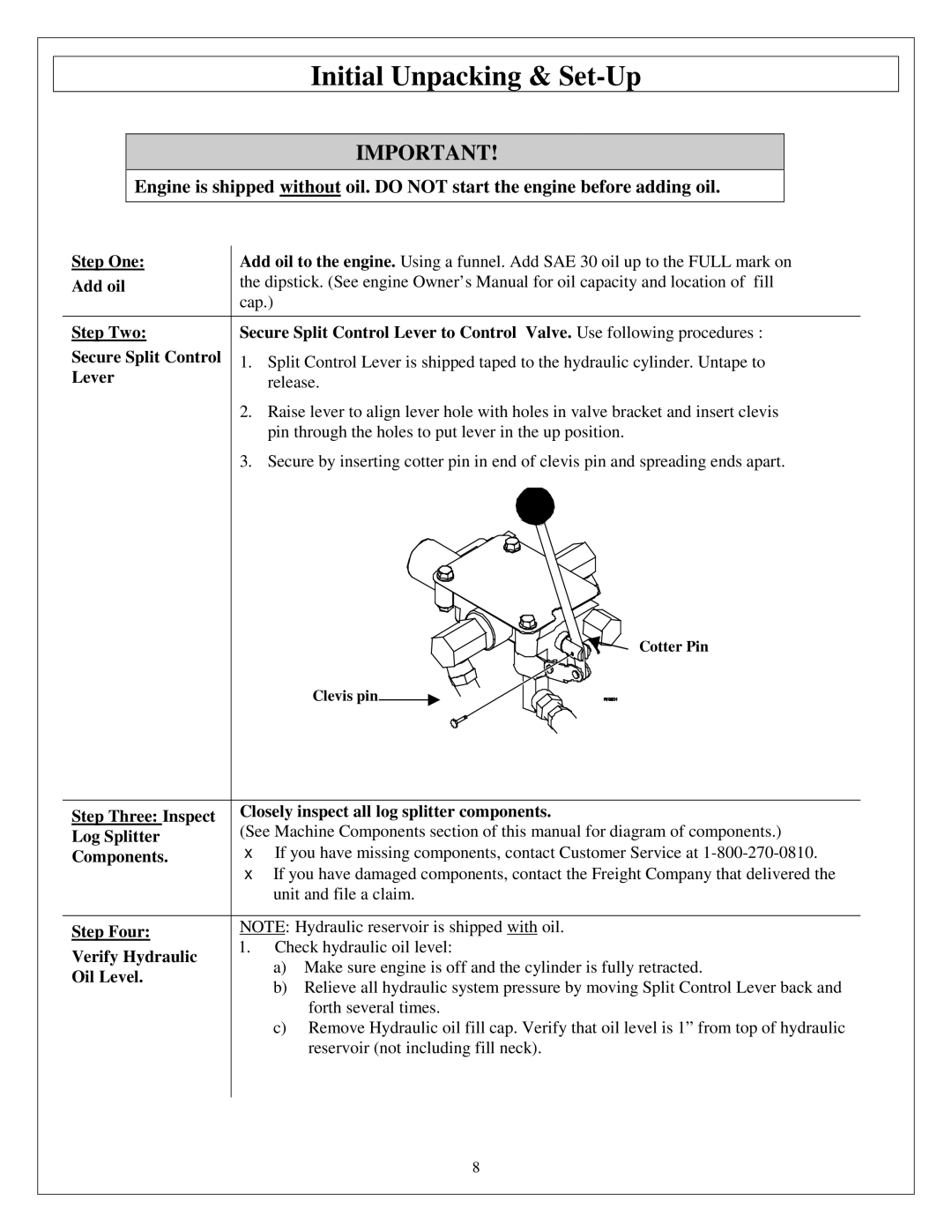 Northern Industrial Tools M1107C owner manual Initial Unpacking & Set-Up 