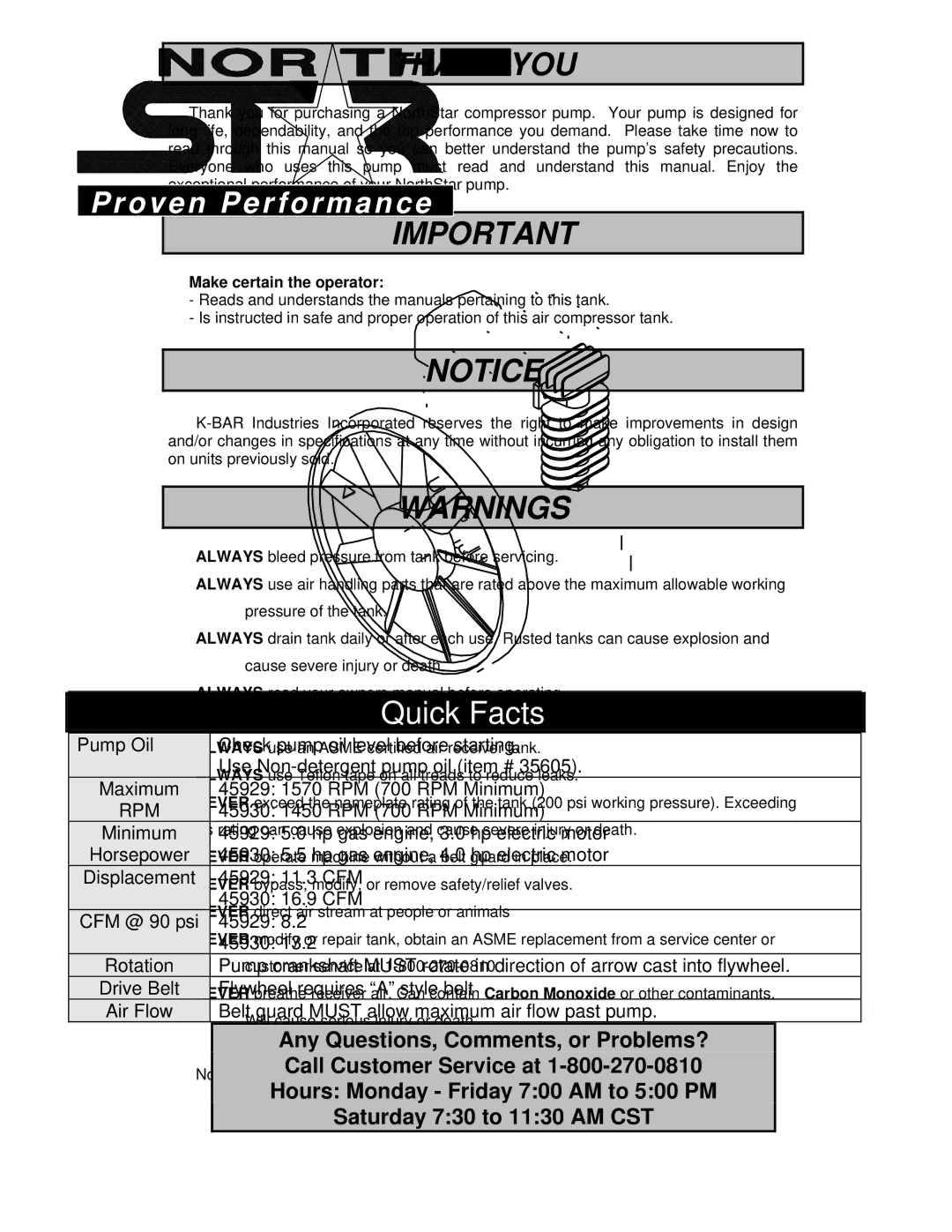 Northern Industrial Tools 45929, M35982E, 45930 owner manual Thank YOU, Make certain the operator 