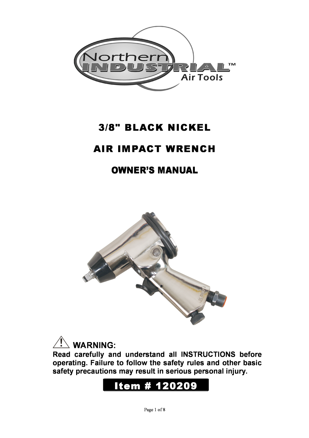 Northern Industrial Tools NORTHERN INDUSTRIAL BLACK NICKEL AIR IMPACT WRENCH owner manual Item #, Page 1 of 