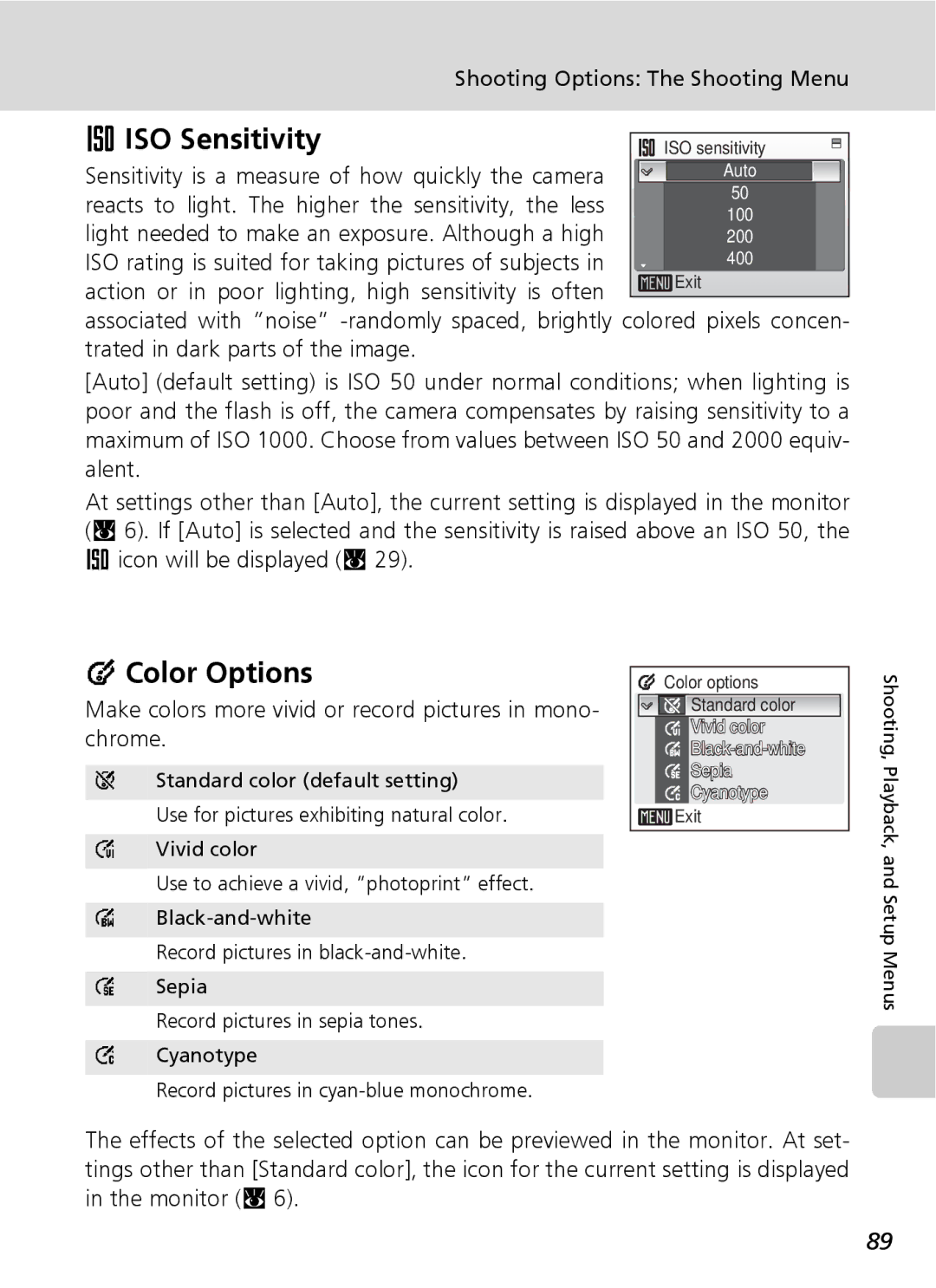 Northern Industrial Tools S500 user manual ISO Sensitivity, Color Options 