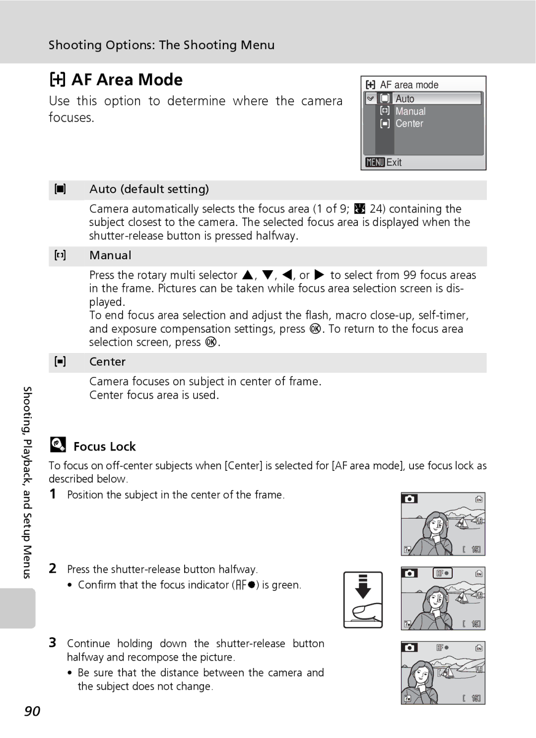 Northern Industrial Tools S500 user manual AF Area Mode, Use this option to determine where the camera focuses, Focus Lock 