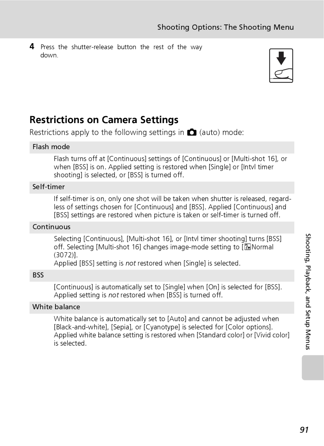 Northern Industrial Tools S500 user manual Restrictions on Camera Settings 