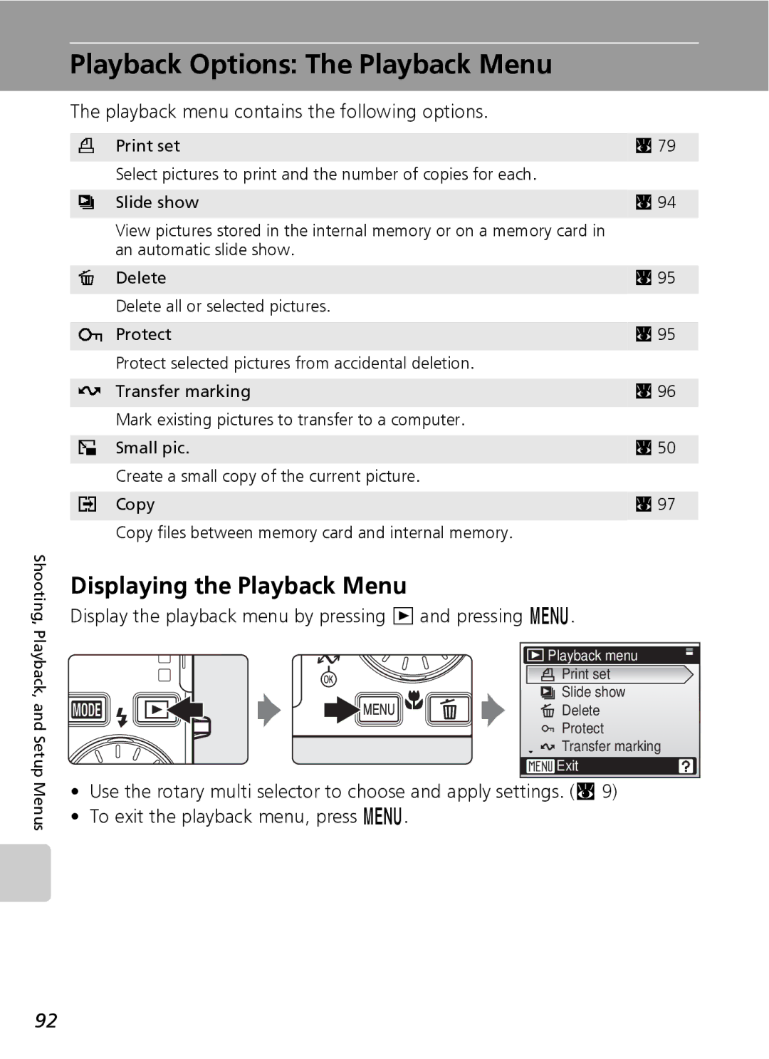 Northern Industrial Tools S500 user manual Playback Options The Playback Menu, Displaying the Playback Menu 