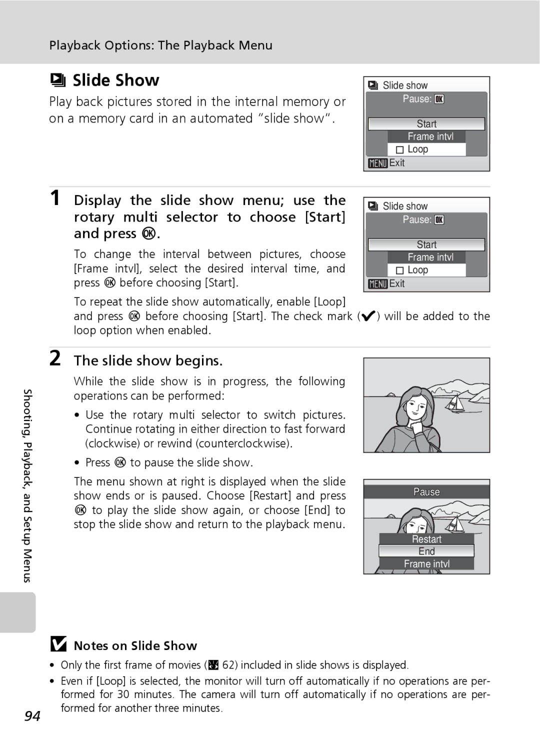 Northern Industrial Tools S500 user manual Slide Show, Slide show begins, Press d to pause the slide show 