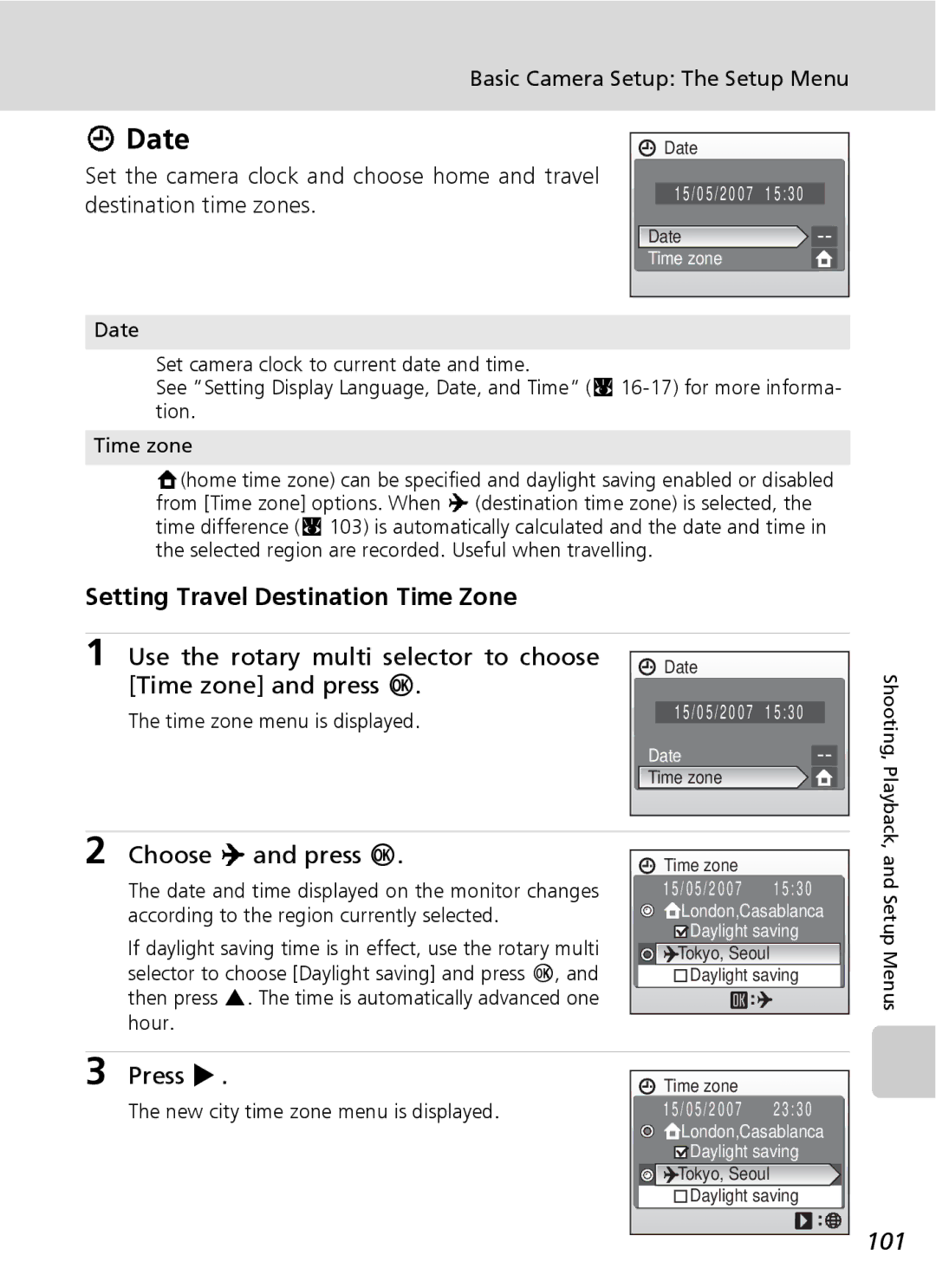 Northern Industrial Tools S500 user manual Date, Setting Travel Destination Time Zone, Choose Y and press d, Press J 