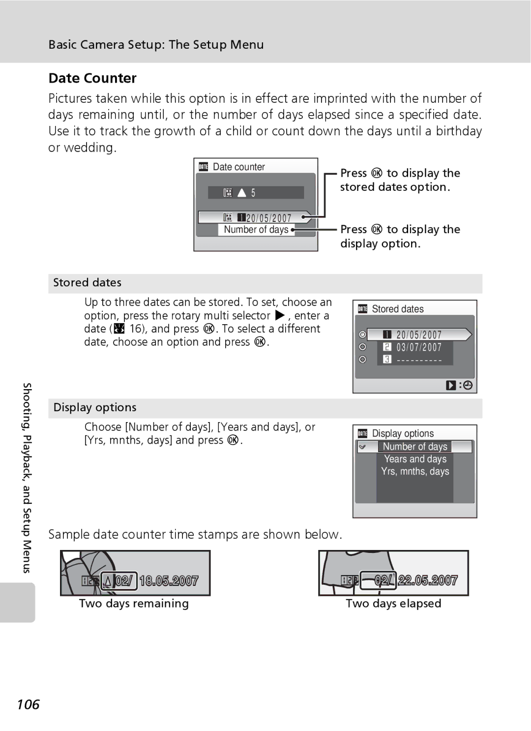 Northern Industrial Tools S500 user manual Date Counter, 106, Sample date counter time stamps are shown below 