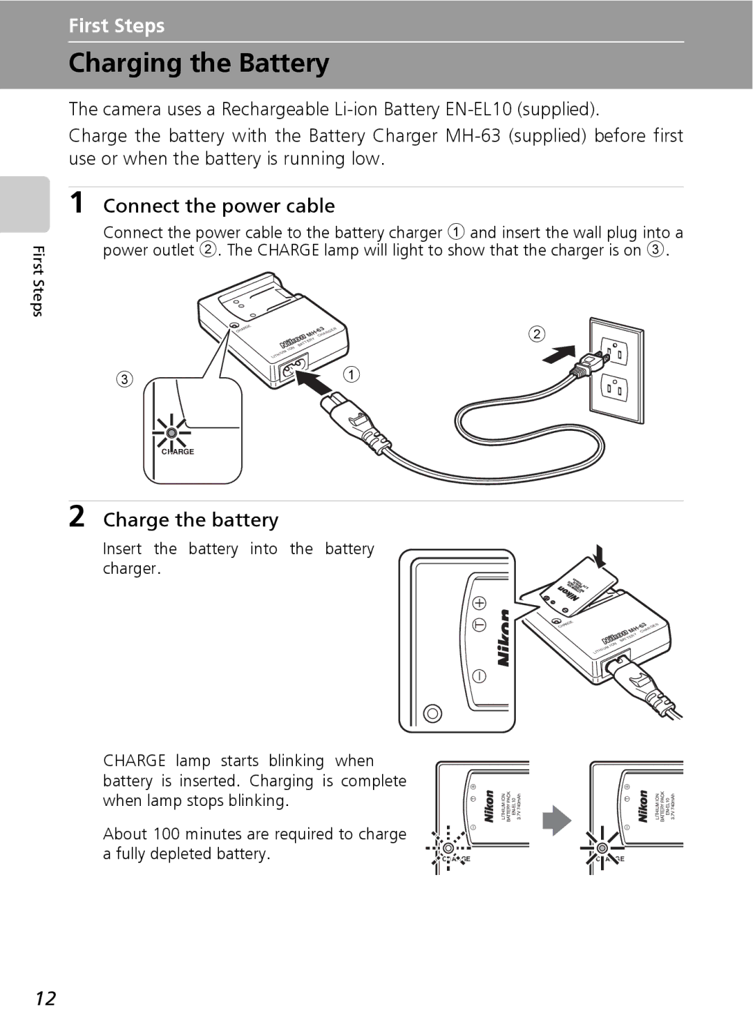 Northern Industrial Tools S500 user manual Charging the Battery, Connect the power cable, Charge the battery 