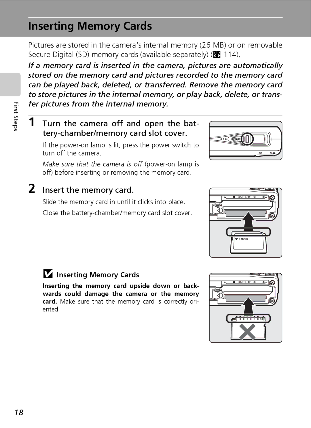 Northern Industrial Tools S500 user manual Inserting Memory Cards, Insert the memory card 