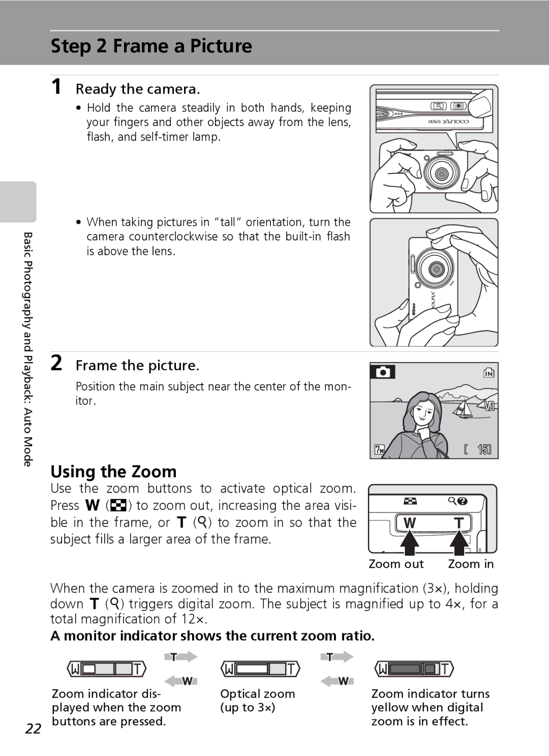 Northern Industrial Tools S500 user manual Frame a Picture, Using the Zoom, Ready the camera, Frame the picture 