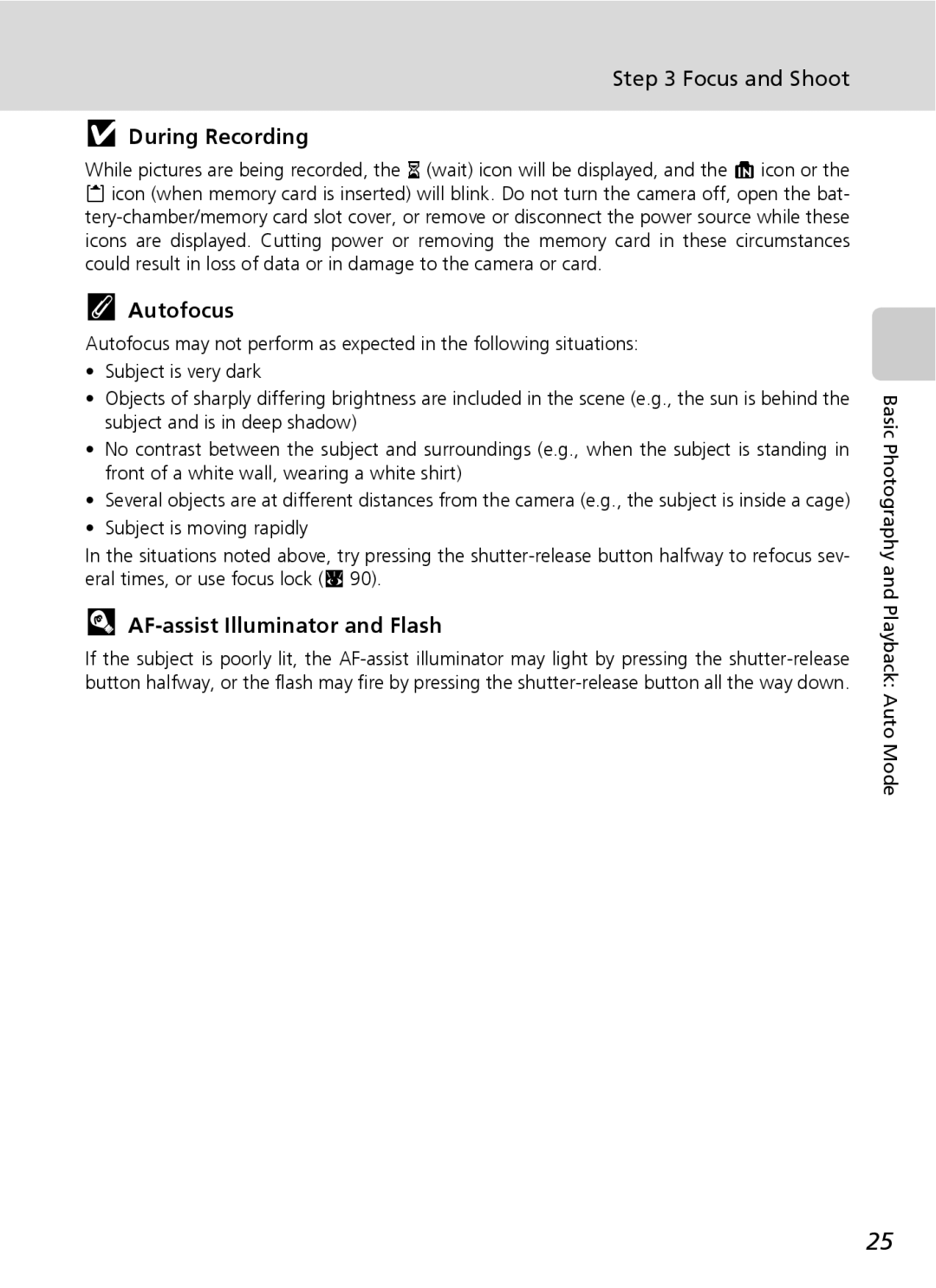 Northern Industrial Tools S500 user manual Focus and Shoot, During Recording, Autofocus, AF-assist Illuminator and Flash 