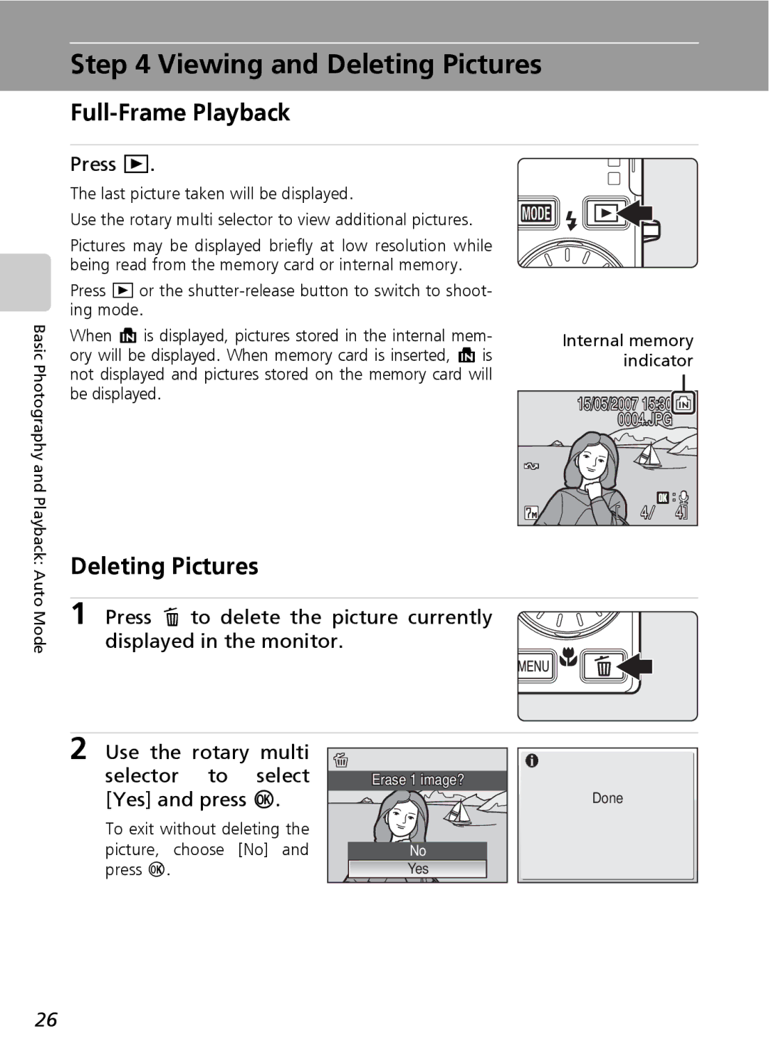 Northern Industrial Tools S500 user manual Viewing and Deleting Pictures, Full-Frame Playback, Press 