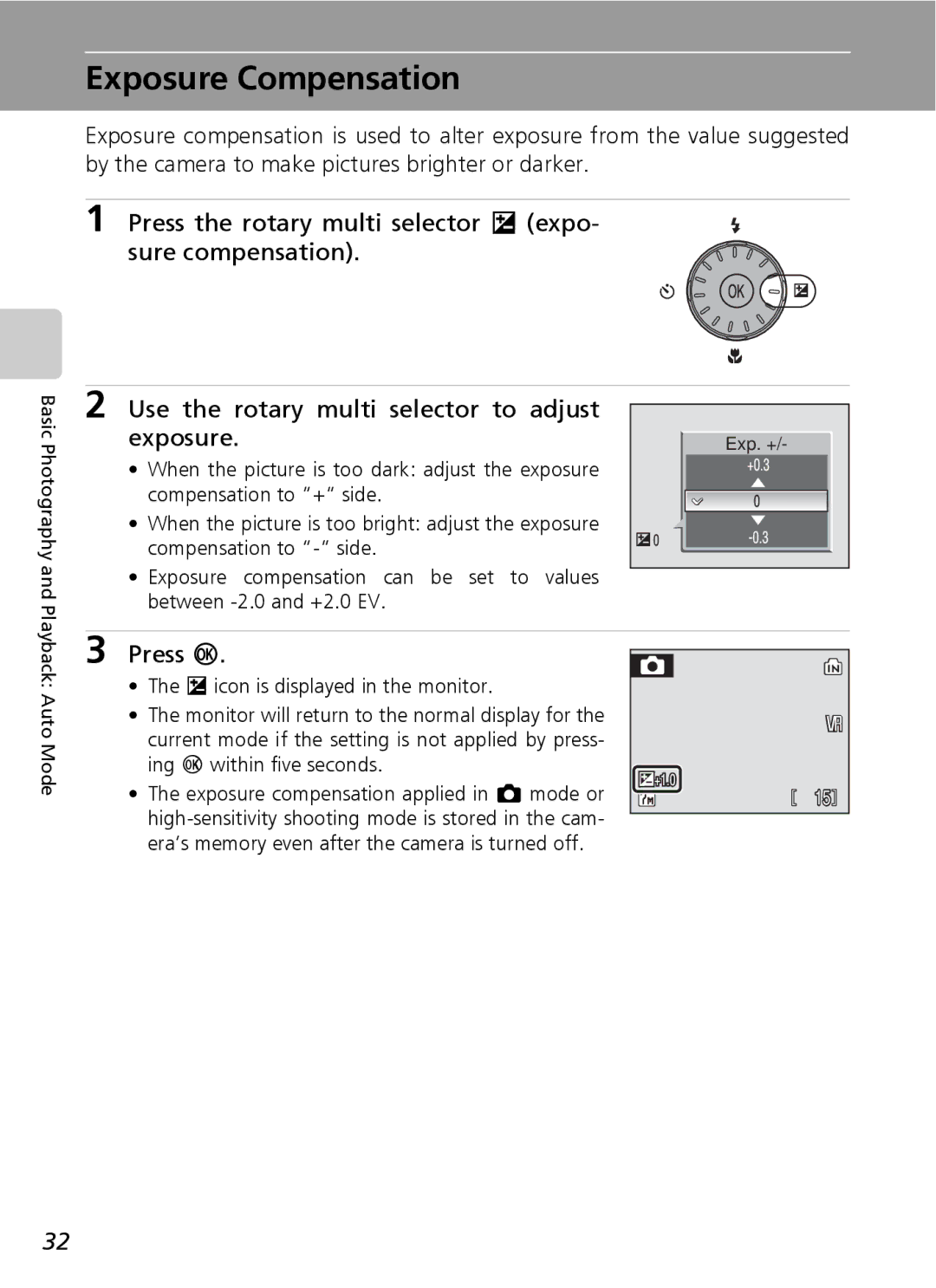 Northern Industrial Tools S500 user manual Exposure Compensation, Press the rotary multi selector I expo- sure compensation 