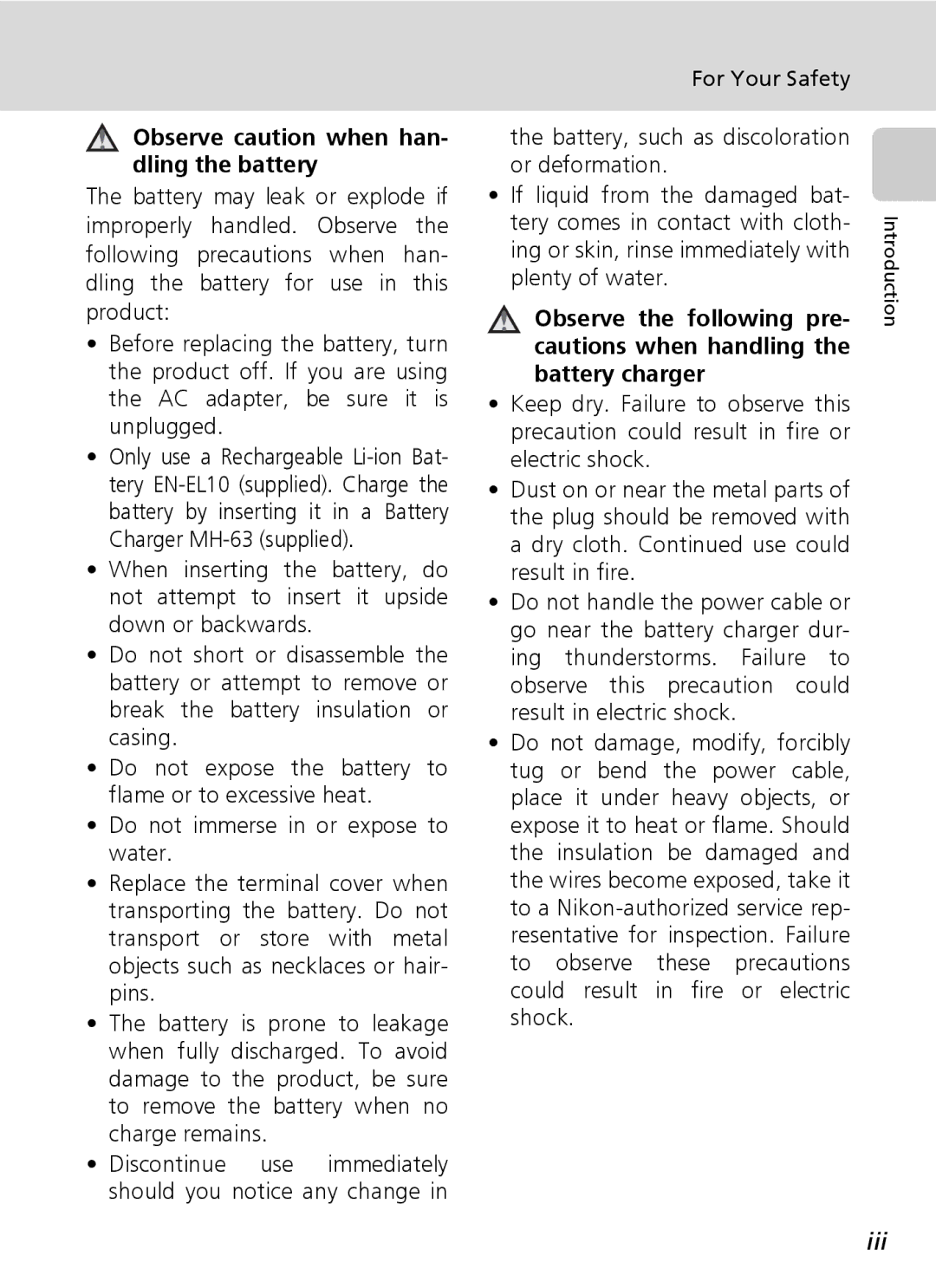 Northern Industrial Tools S500 user manual Iii, For Your Safety, Observe caution when han- dling the battery 