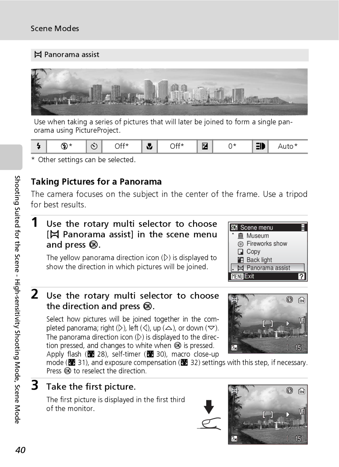 Northern Industrial Tools S500 user manual Taking Pictures for a Panorama, Pleted panorama right V, left U, up S, or down T 