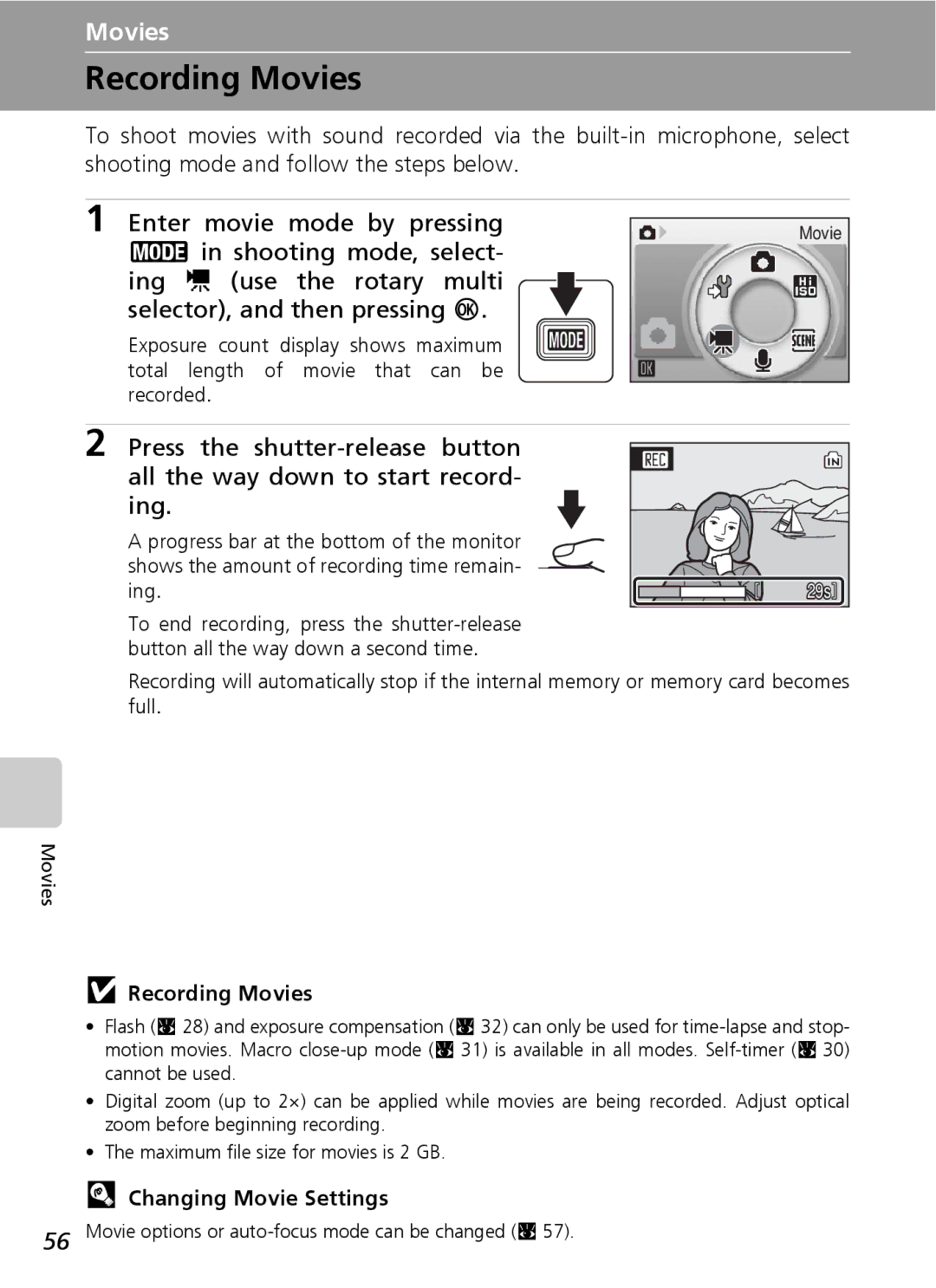 Northern Industrial Tools S500 user manual Recording Movies, Changing Movie Settings 