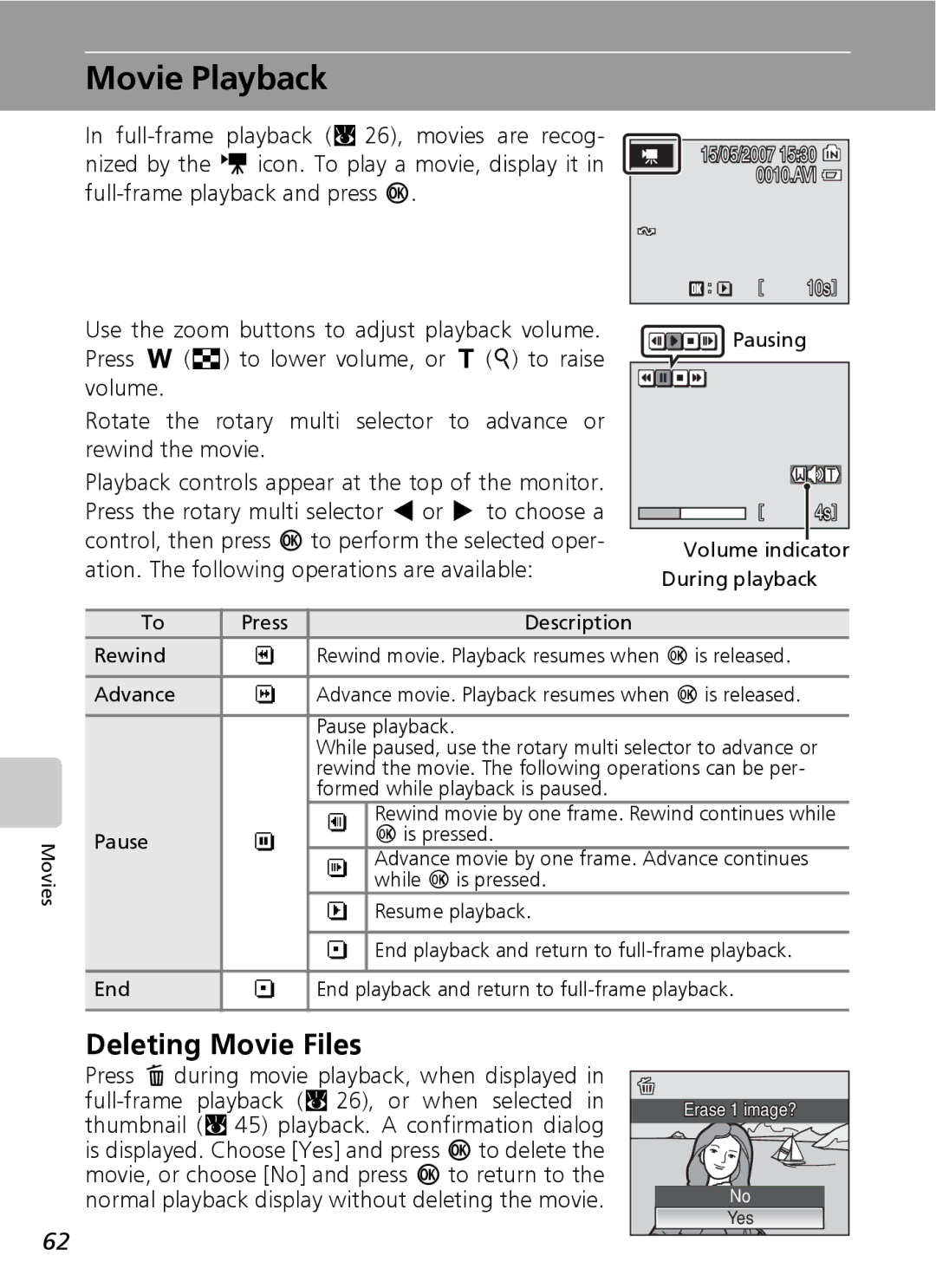 Northern Industrial Tools S500 user manual Movie Playback, Deleting Movie Files 