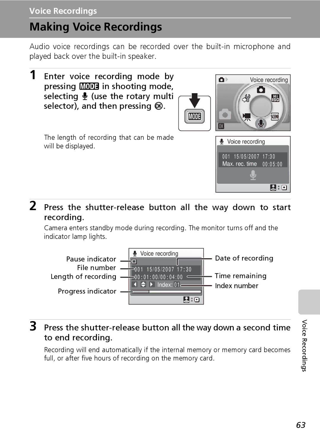 Northern Industrial Tools S500 user manual Making Voice Recordings 