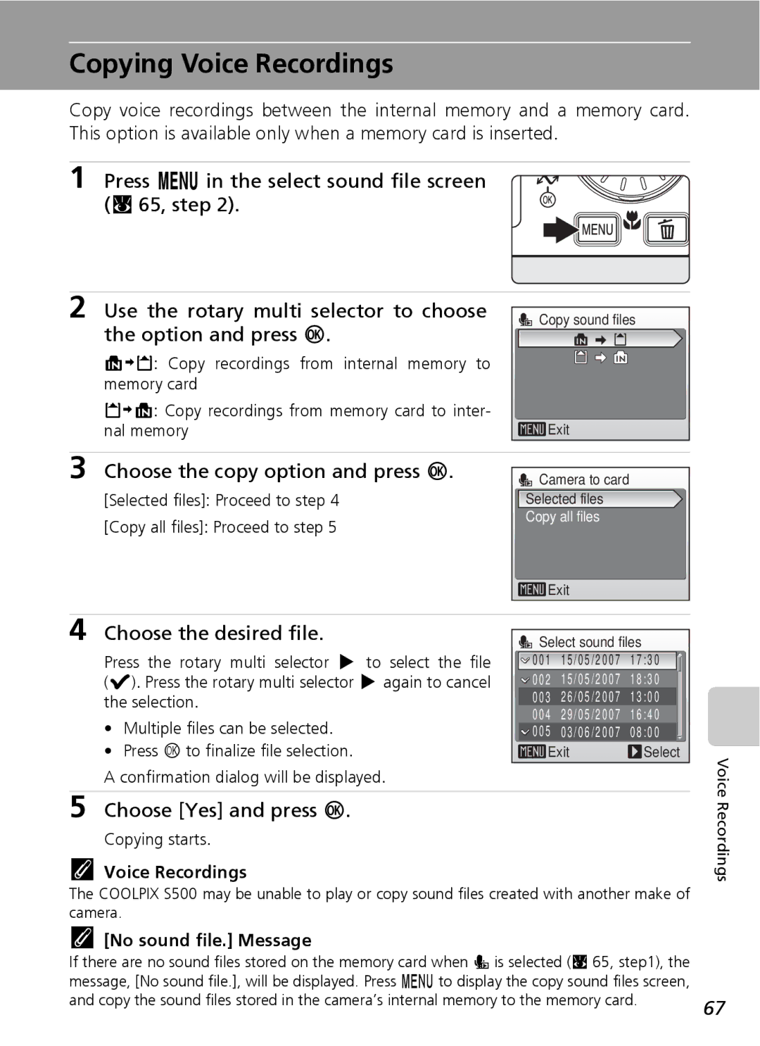 Northern Industrial Tools S500 Copying Voice Recordings, Choose the copy option and press d, Choose the desired file 