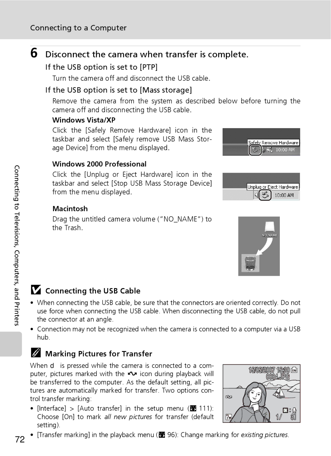 Northern Industrial Tools S500 user manual Disconnect the camera when transfer is complete, If the USB option is set to PTP 