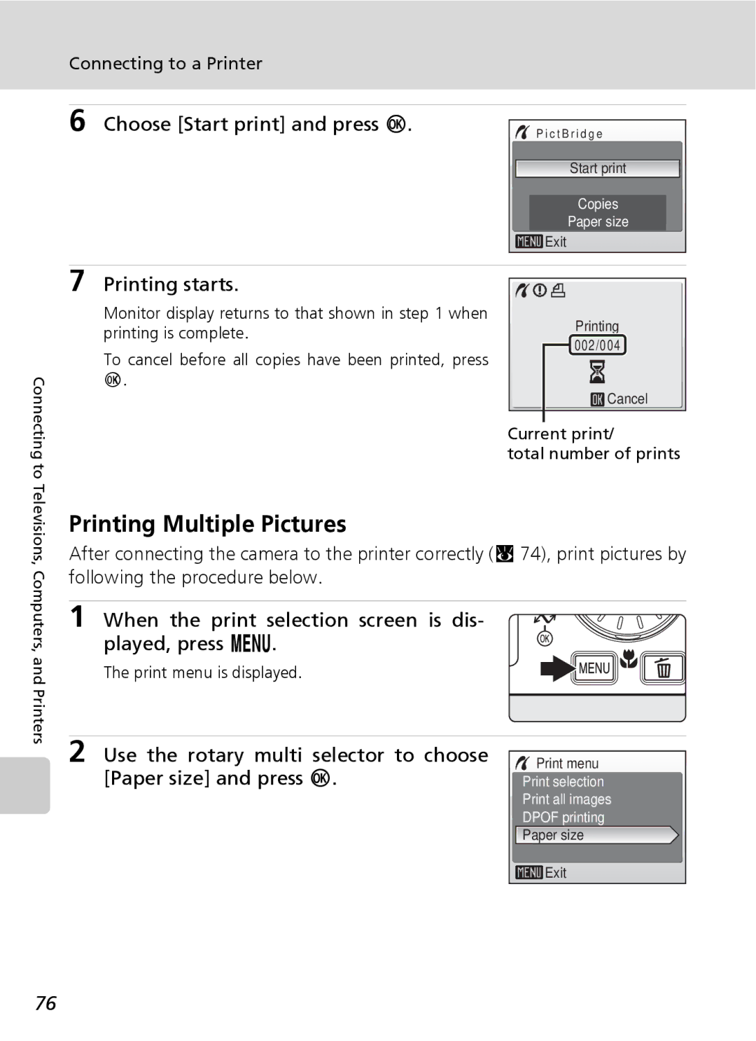 Northern Industrial Tools S500 user manual Printing Multiple Pictures, Choose Start print and press d, Printing starts 