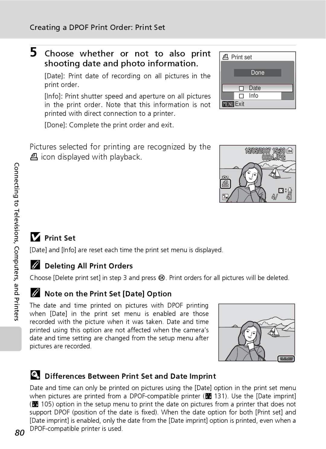 Northern Industrial Tools S500 user manual Creating a Dpof Print Order Print Set, Deleting All Print Orders 