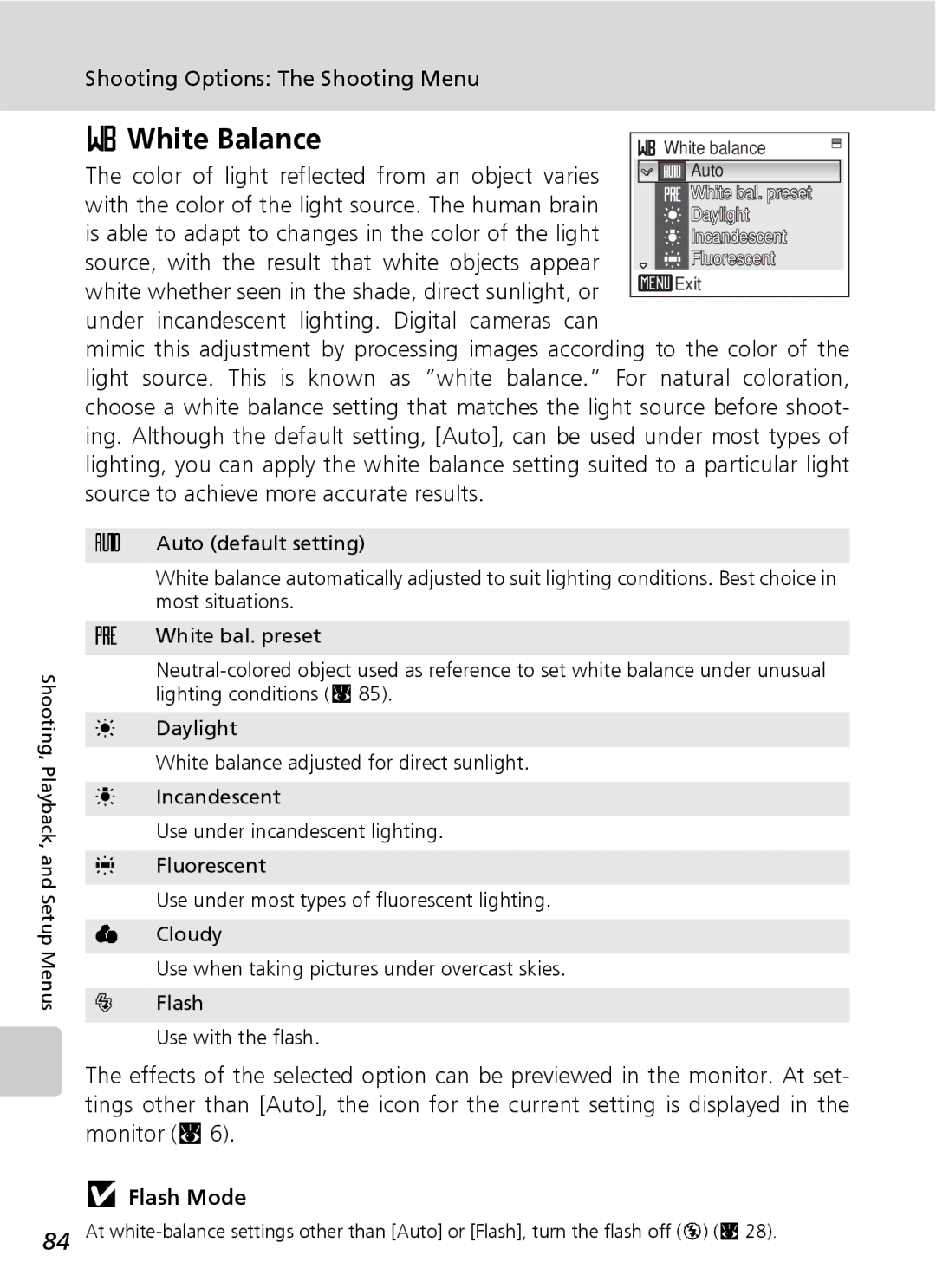 Northern Industrial Tools S500 user manual White Balance, Flash Mode 