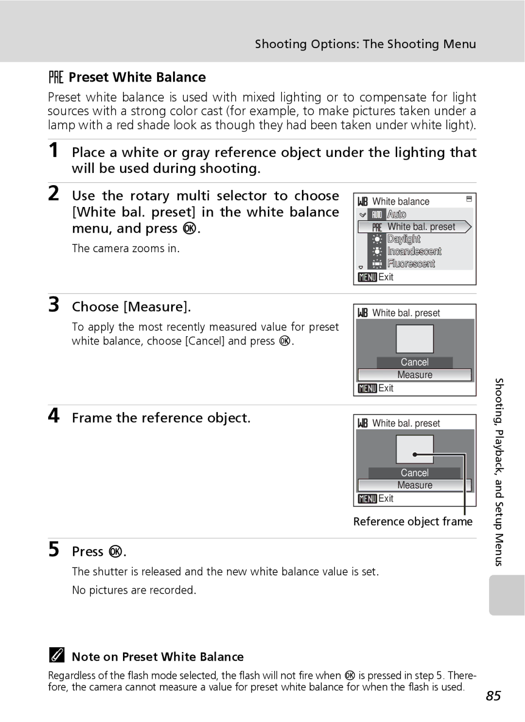 Northern Industrial Tools S500 user manual Preset White Balance, White bal. preset in the white balance, Menu, and press d 