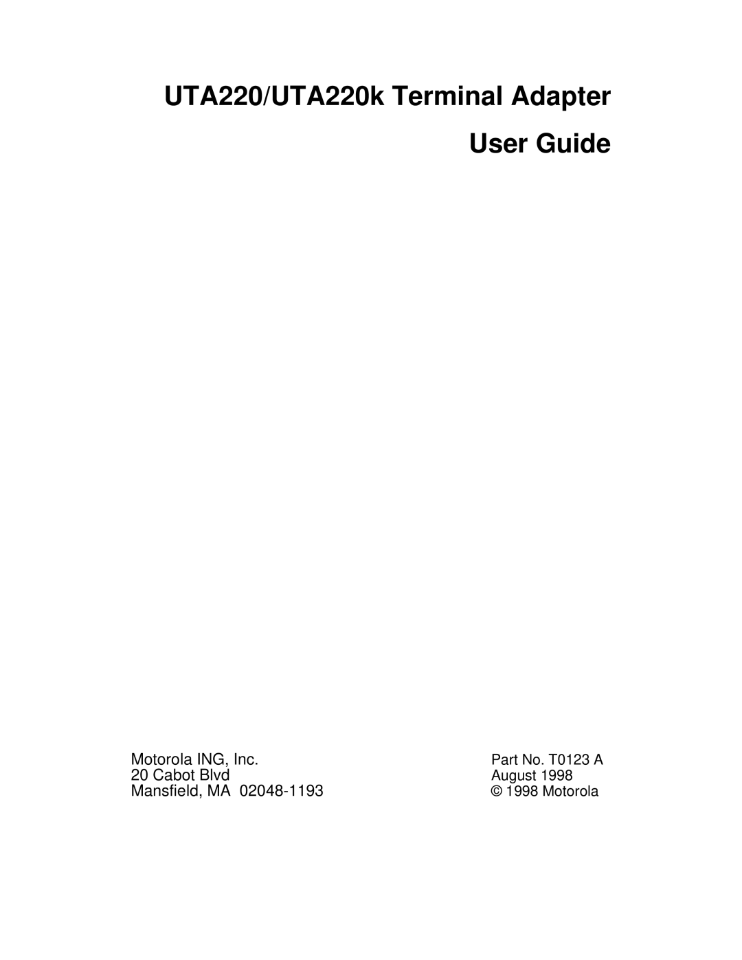 Northern manual UTA220/UTA220k Terminal Adapter User Guide 