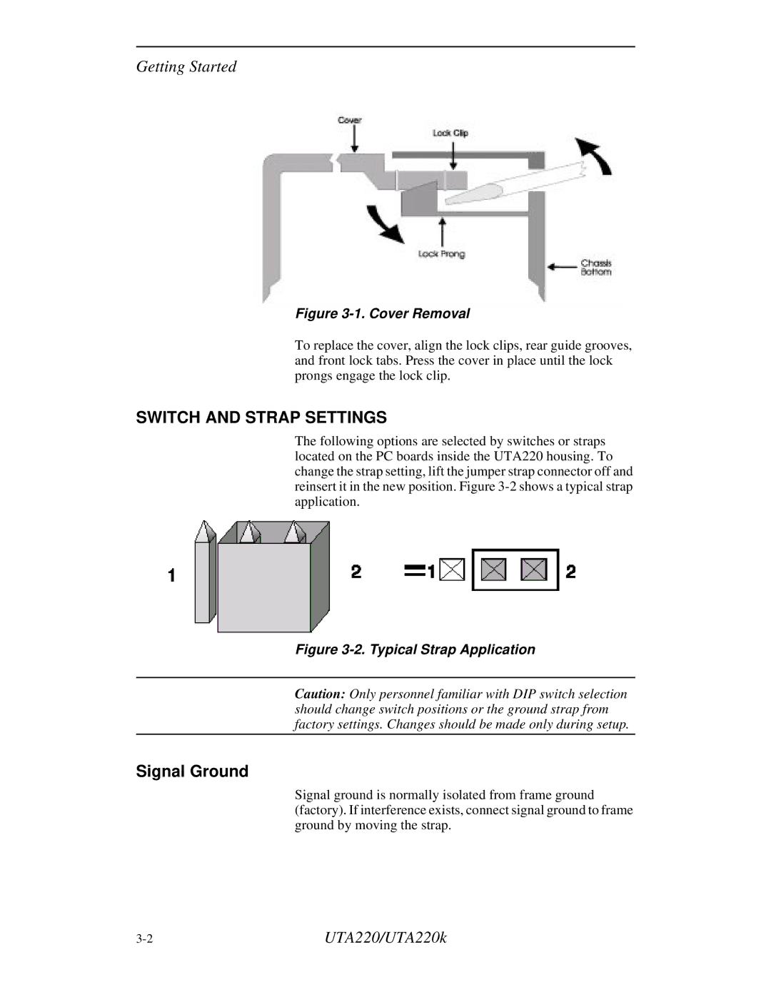 Northern UTA220/UTA220k manual Switch and Strap Settings, Signal Ground 