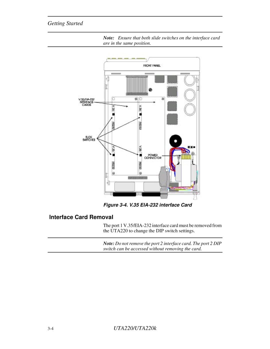 Northern UTA220/UTA220k manual Interface Card Removal, V.35 EIA-232 interface Card 