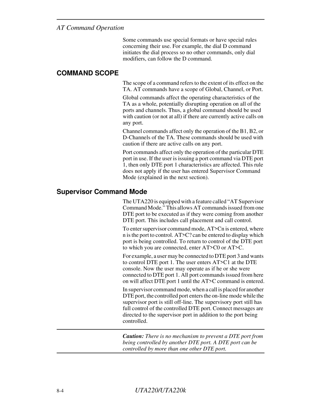 Northern UTA220/UTA220k manual Command Scope, Supervisor Command Mode 