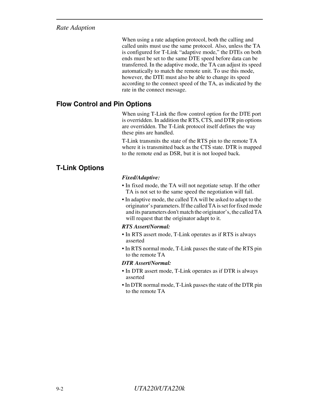 Northern UTA220/UTA220k manual Flow Control and Pin Options, Link Options 