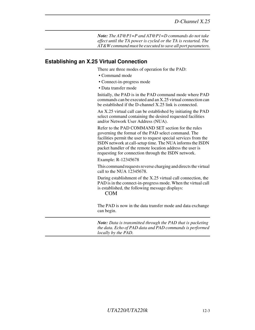 Northern UTA220/UTA220k manual Establishing an X.25 Virtual Connection 