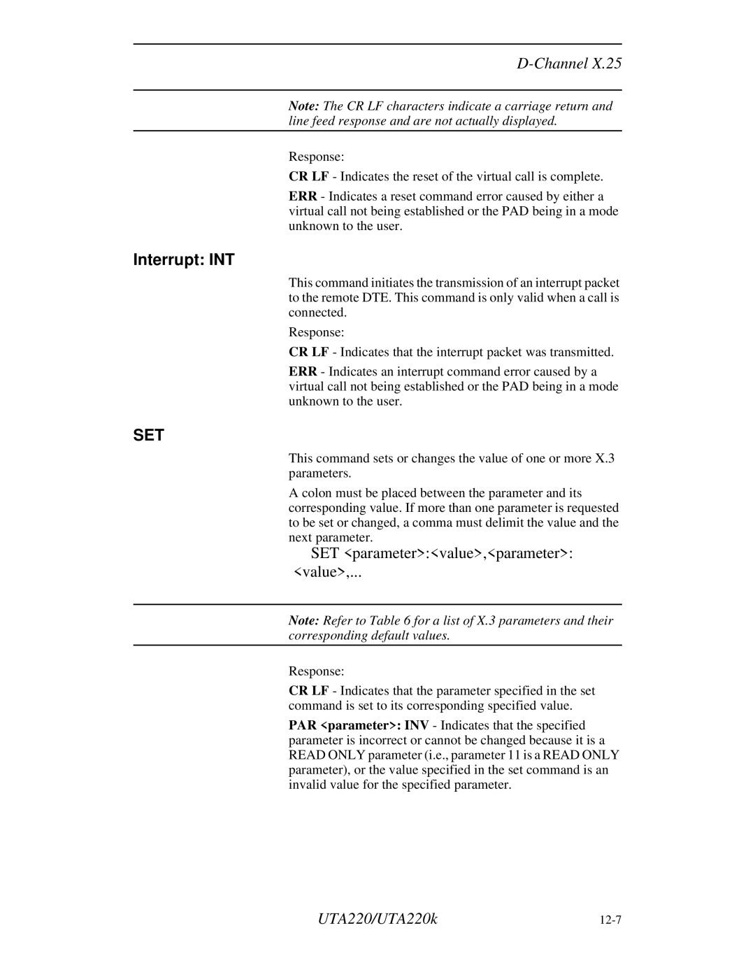 Northern UTA220/UTA220k manual Interrupt INT, Set 