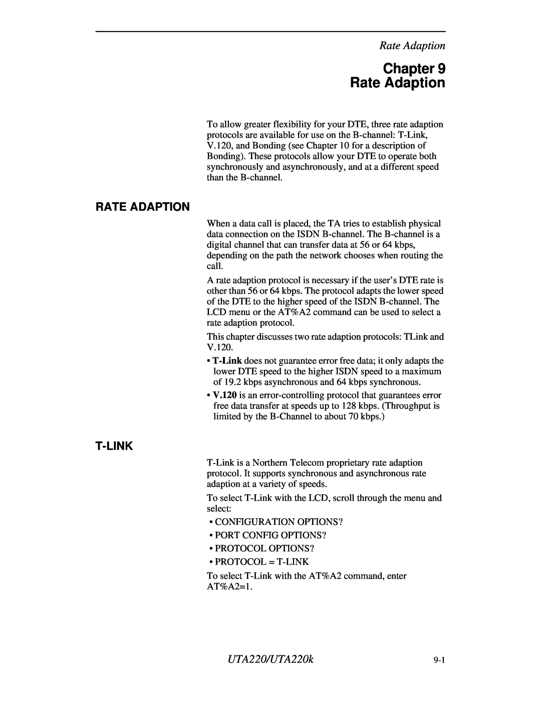 Northern UTA220/UTA220k manual Chapter Rate Adaption, T-Link 
