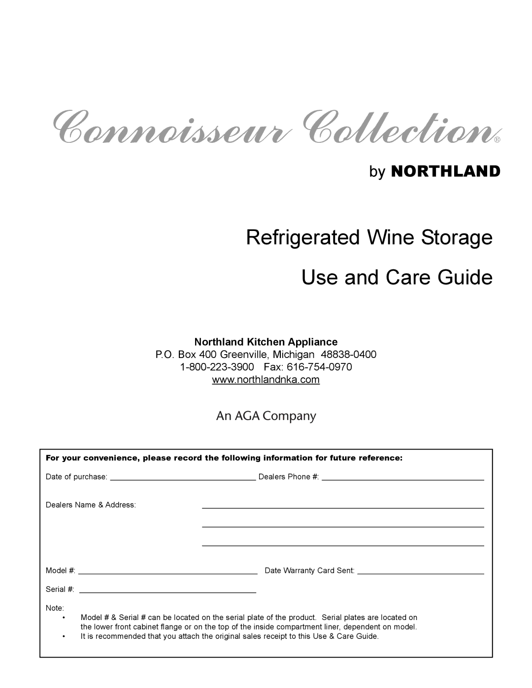 Northland Kitchen Appliance Northland Kitchen Appliance manual Connoisseur Collection 