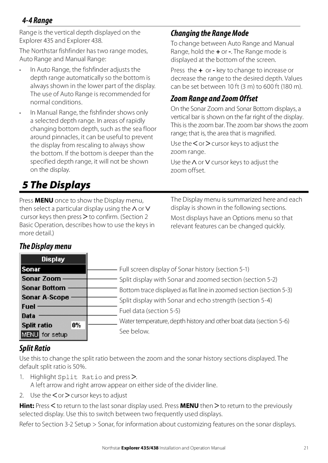 NorthStar Navigation 435, 438 operation manual Displays 