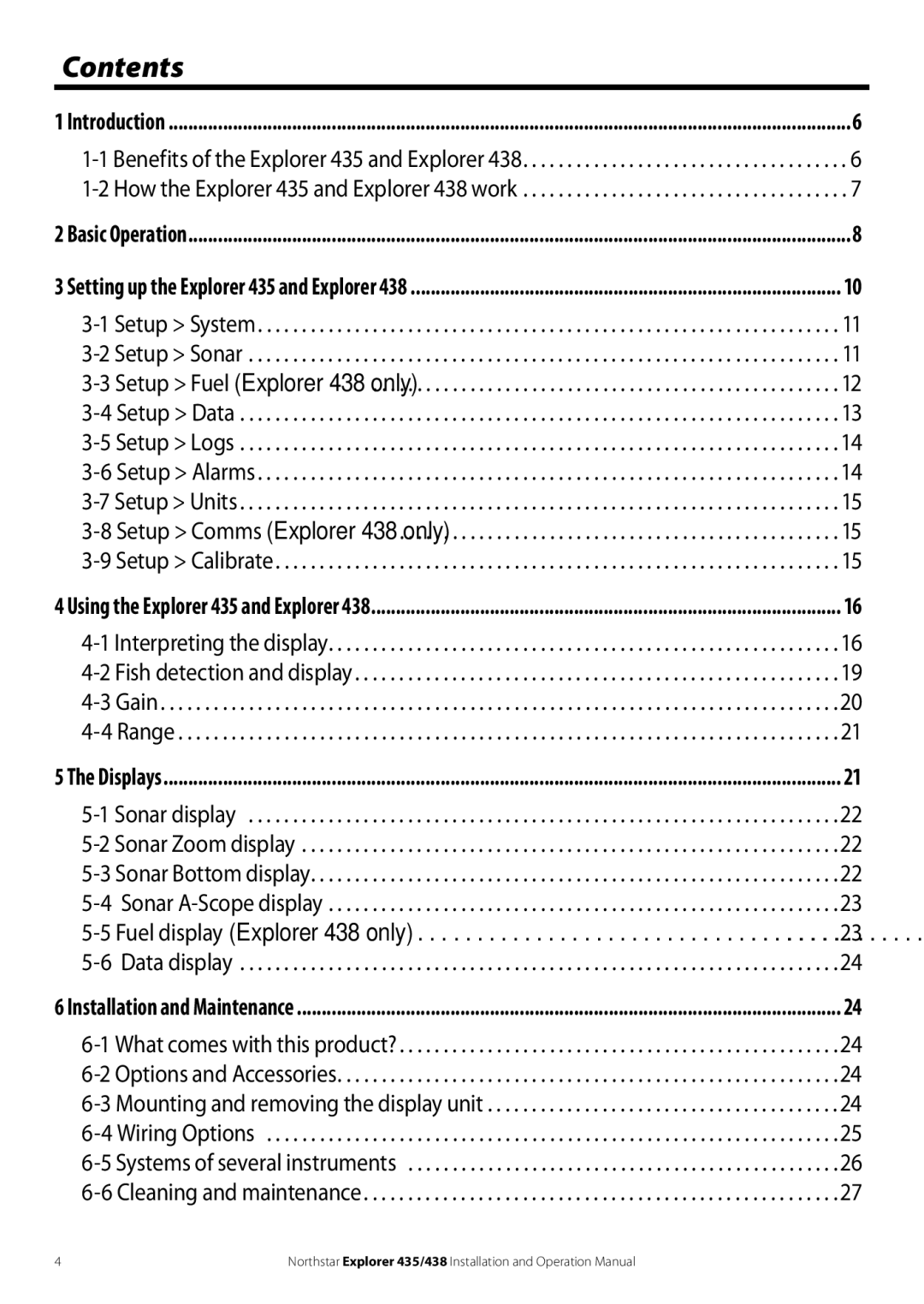 NorthStar Navigation 438, 435 operation manual Contents 