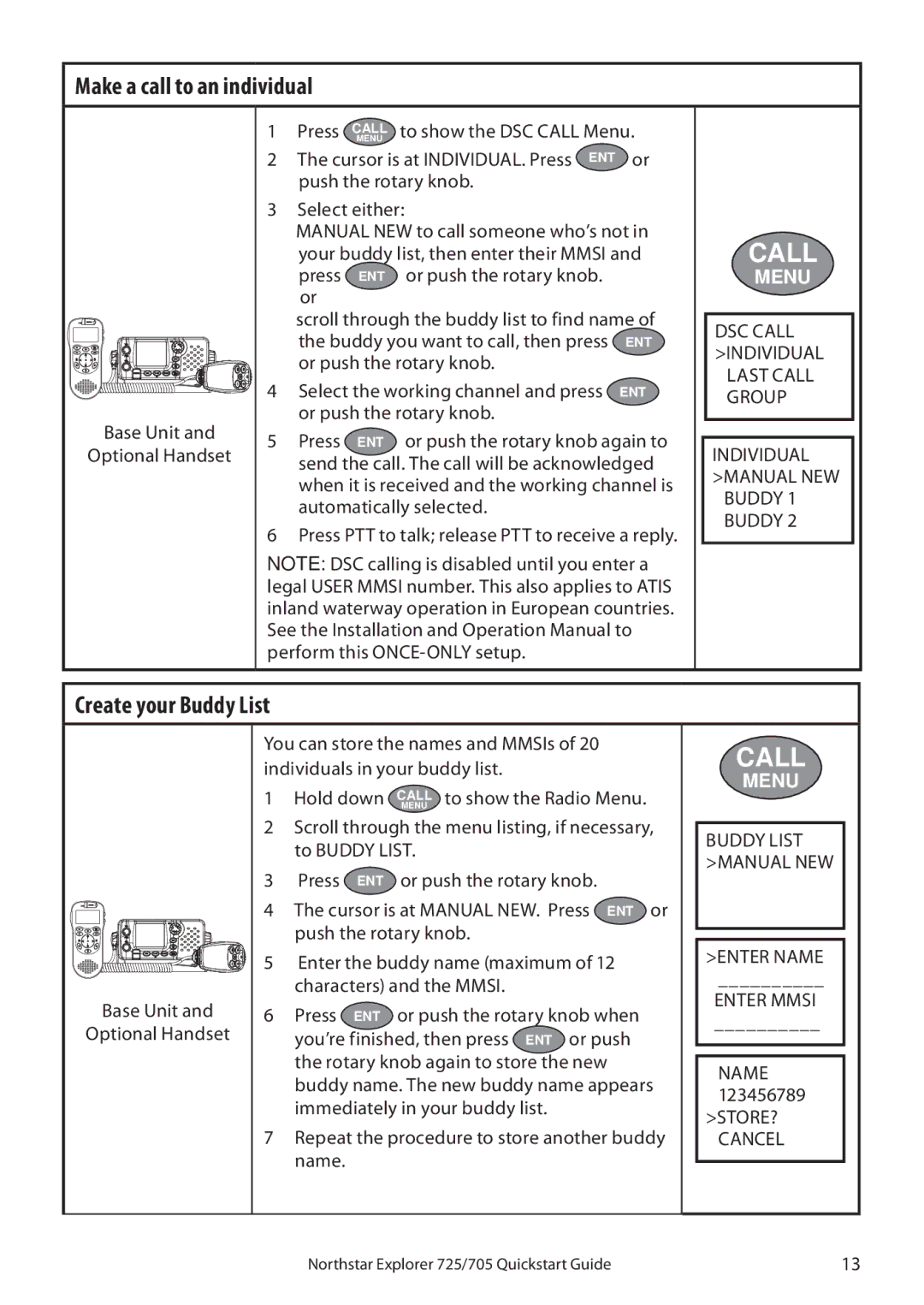 NorthStar Navigation 725, 705 quick start Make a call to an individual, Create your Buddy List 