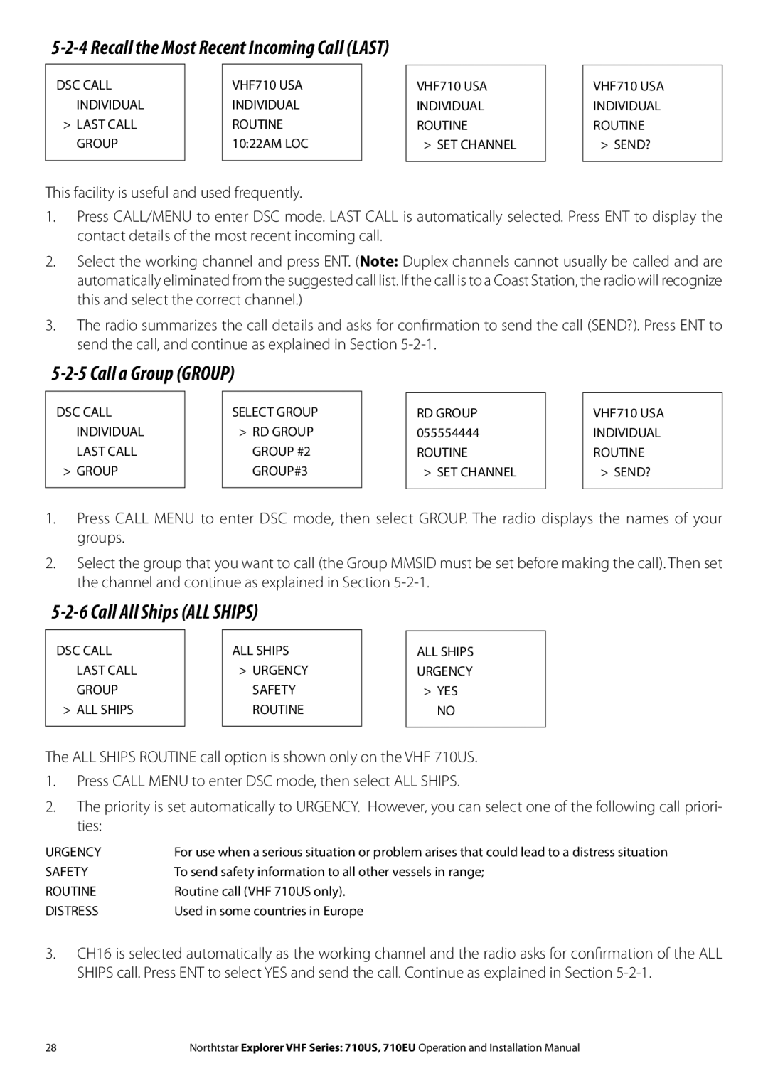 NorthStar Navigation 710 VHF installation manual Call a Group Group, Call All Ships ALL Ships 