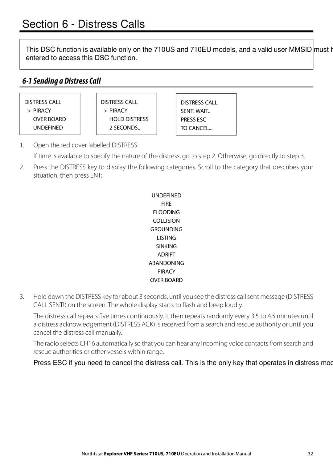 NorthStar Navigation 710 VHF Distress Calls, Sending a Distress Call, Open the red cover labelled Distress 